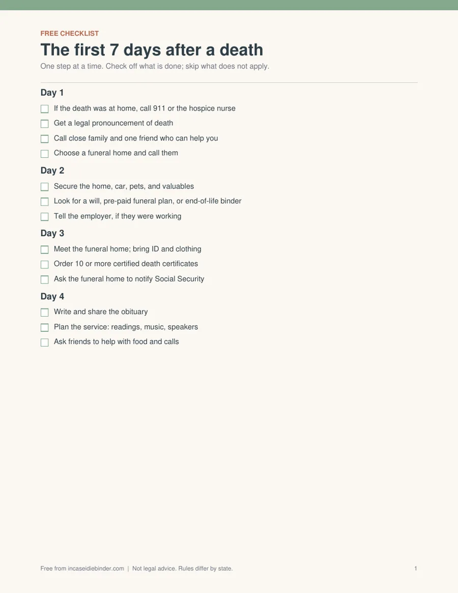 Free Printable End of Life Planner PDF sample page