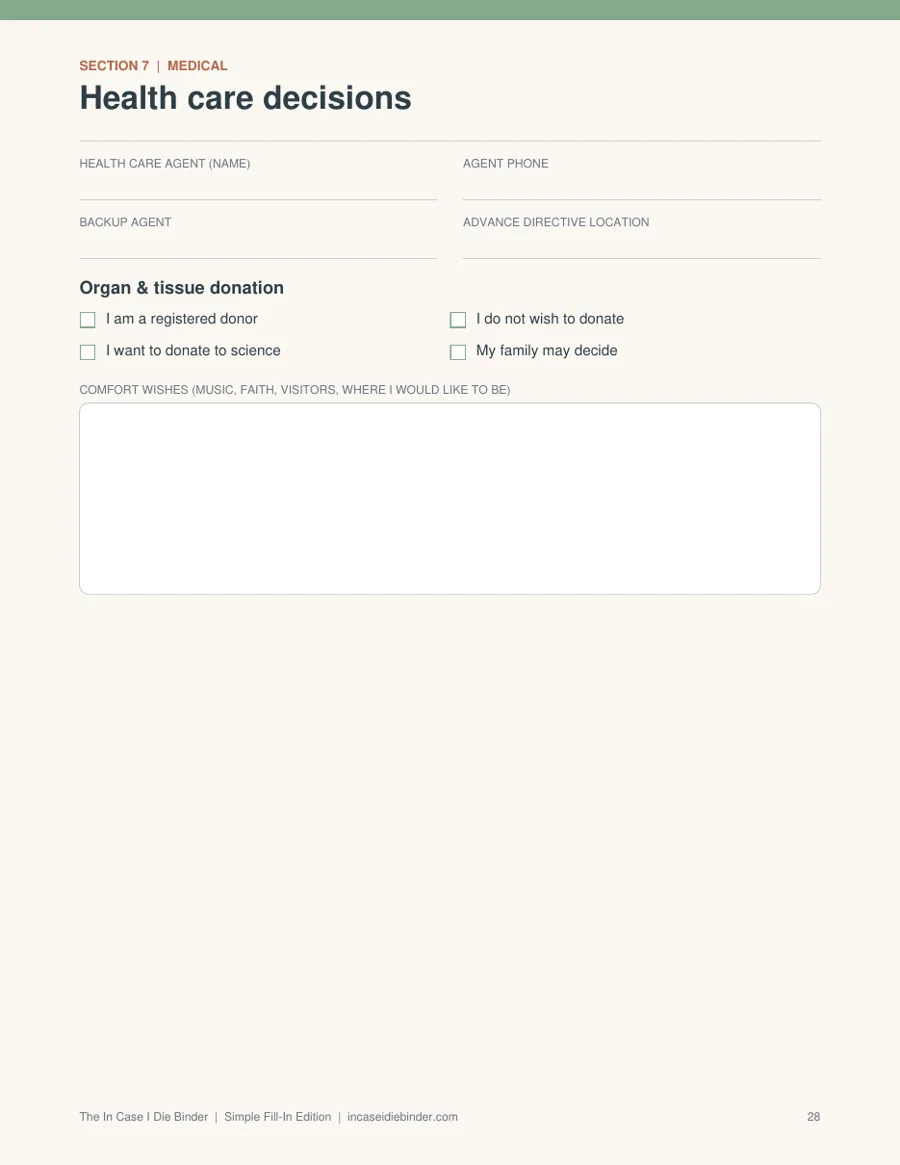 Health care decisions page