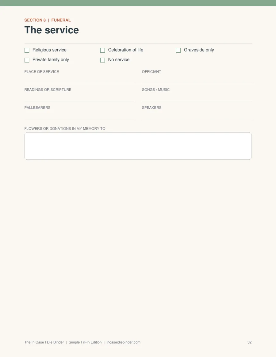 The service page